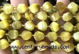 CTW663 10mm faceted & twisted S-shaped golden tiger eye beads