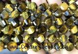 CTW664 10mm faceted & twisted S-shaped yellow tiger eye beads