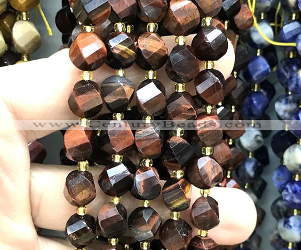 CTW666 15 inches 10mm faceted & twisted S-shaped red tiger eye beads