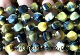 CTW667 10mm faceted & twisted S-shaped golden & blue tiger eye beads
