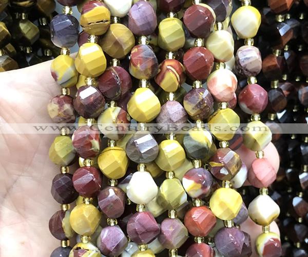 CTW669 15 inches 10mm faceted & twisted S-shaped mookaite beads