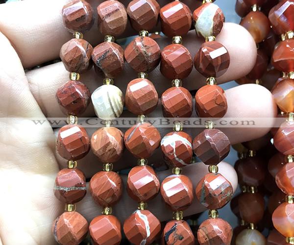 CTW671 15 inches 10mm faceted & twisted S-shaped red jasper beads