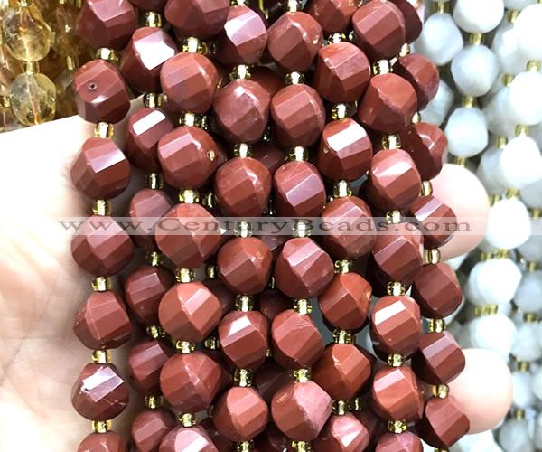 CTW672 15 inches 10mm faceted & twisted S-shaped red jasper beads