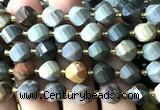 CTW674 10mm faceted & twisted S-shaped American picture jasper beads