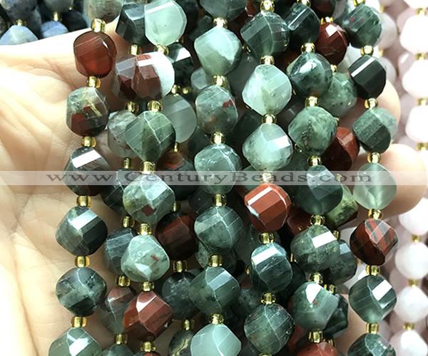 CTW676 15 inches 10mm faceted & twisted S-shaped blood jasper beads