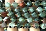 CTW676 15 inches 10mm faceted & twisted S-shaped blood jasper beads