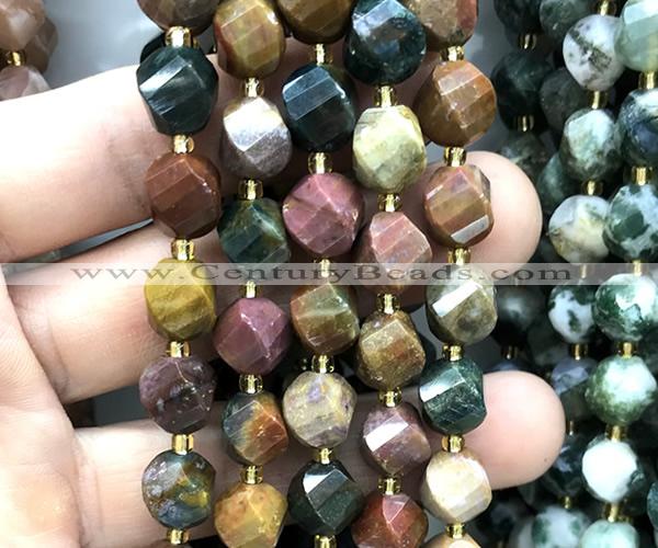 CTW678 15 inches 10mm faceted & twisted S-shaped ocean jasper beads