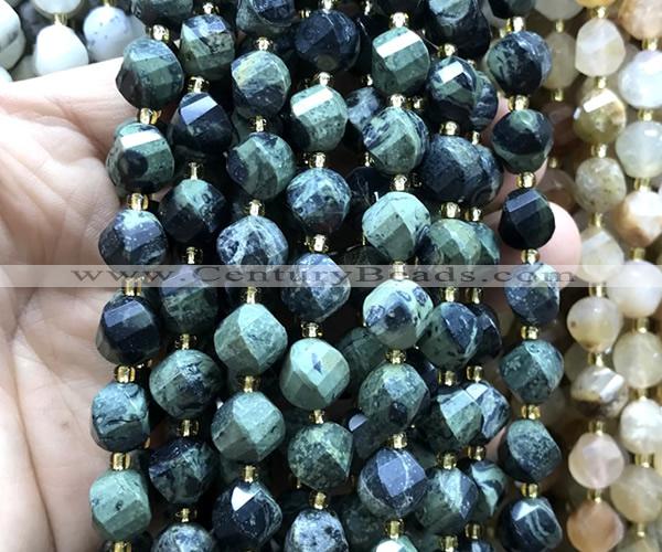 CTW679 15 inches 10mm faceted & twisted S-shaped kambaba jasper beads