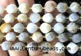 CTW681 10mm faceted & twisted S-shaped bamboo leaf agate beads