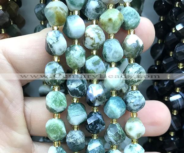 CTW682 15 inches 10mm faceted & twisted S-shaped tree agate beads