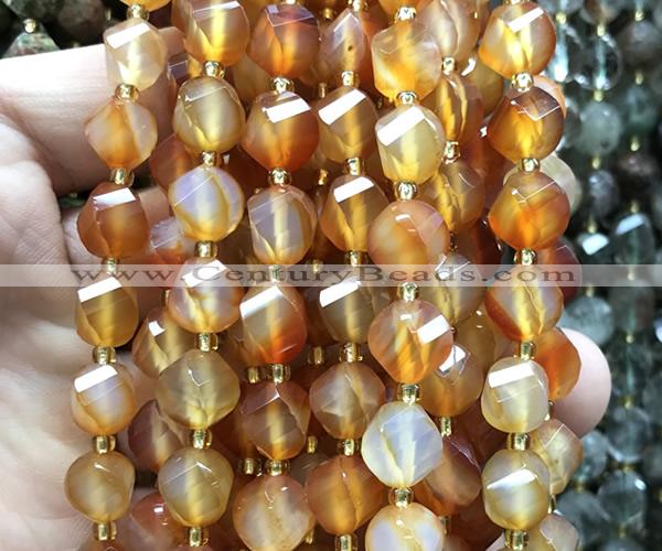 CTW686 15 inches 10mm faceted & twisted S-shaped carnelian beads