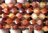CTW688 10mm faceted & twisted S-shaped red banded agate beads