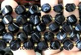 CTW689 10mm faceted & twisted S-shaped black banded agate beads