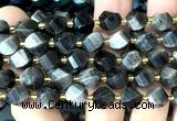 CTW695 15 inches 10mm faceted & twisted S-shaped silver obsidian beads