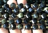 CTW696 15 inches 10mm faceted & twisted S-shaped golden obsidian beads