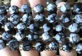 CTW697 10mm faceted & twisted S-shaped snowflake obsidian beads