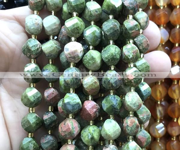 CTW698 15 inches 10mm faceted & twisted S-shaped unakite beads