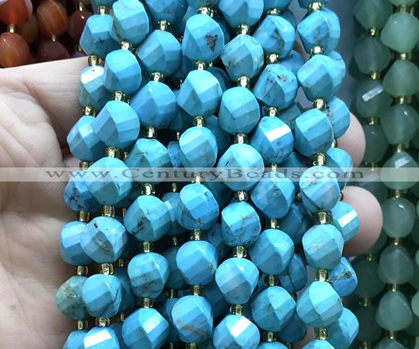 CTW700 15 inches 10mm faceted & twisted S-shaped green turquoise beads