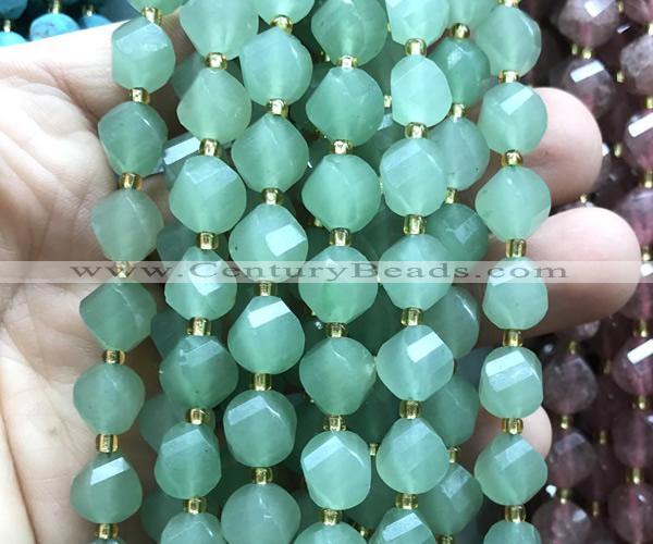 CTW702 10mm faceted & twisted S-shaped green aventurine jade beads