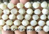 CTW704 15 inches 10mm faceted & twisted S-shaped white moonstone beads