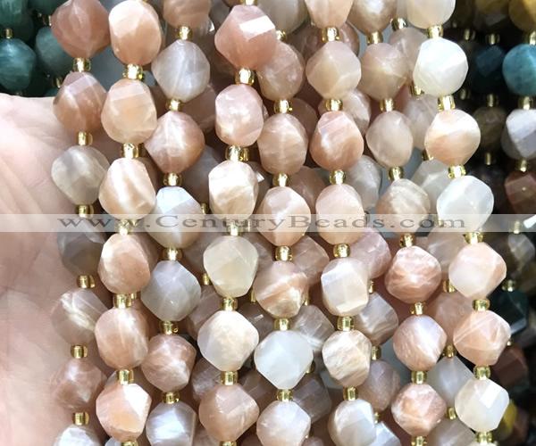 CTW705 15 inches 10mm faceted & twisted S-shaped moonstone beads