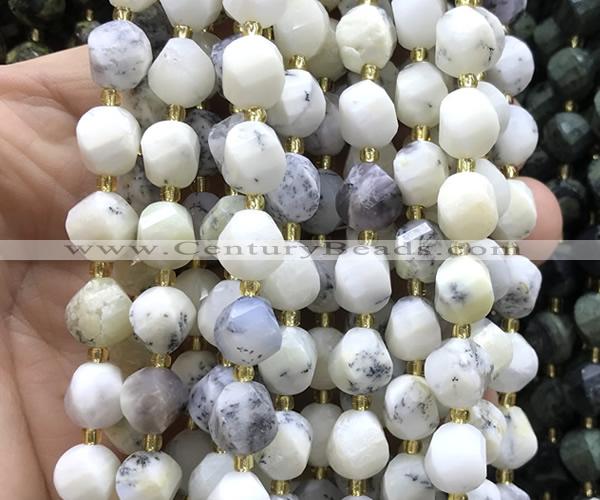 CTW707 15 inches 10mm faceted & twisted S-shaped white opal beads