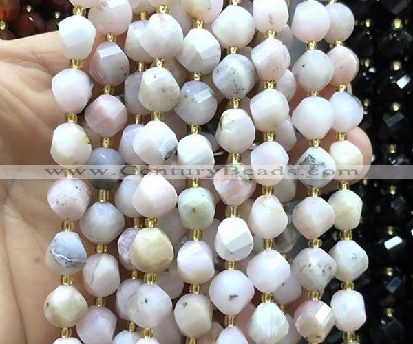CTW708 15 inches 10mm faceted & twisted S-shaped pink opal beads