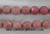 CWF03 15.5 inches 10mm faceted round pink wooden fossil jasper beads