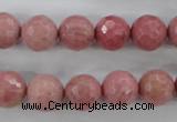 CWF04 15.5 inches 12mm faceted round pink wooden fossil jasper beads