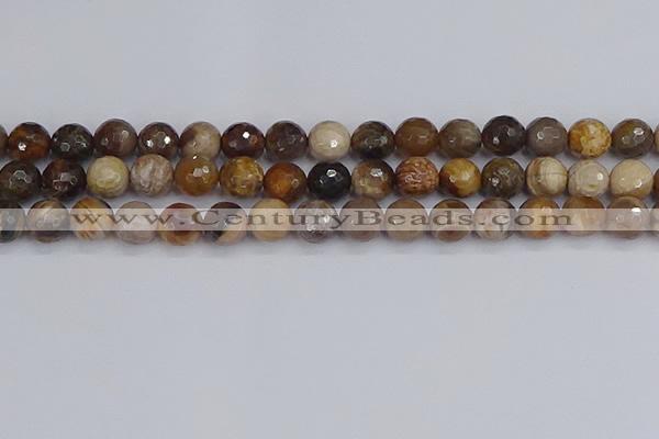 CWJ478 15.5 inches 10mm faceted round wood jasper gemstone beads