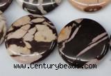 CZJ365 15.5 inches 25mm flat round zebra jasper beads wholesale