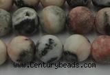 CZJ563 15.5 inches 10mm round matte pink zebra jasper beads