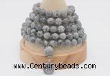 GMN1155 Hand-knotted 8mm, 10mm grey picture jasper 108 beads mala necklaces with charm