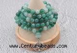 GMN1193 Hand-knotted 8mm, 10mm green banded agate 108 beads mala necklaces with charm