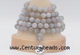 GMN1272 Hand-knotted 8mm, 10mm grey banded agate 108 beads mala necklaces with charm