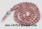 GMN1440 Hand-knotted 8mm, 10mm pink wooden jasper 108 beads mala necklace with pendant