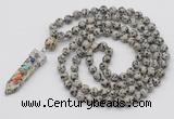 GMN1445 Hand-knotted 8mm, 10mm dalmatian jasper 108 beads mala necklace with pendant