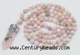 GMN1468 Hand-knotted 8mm, 10mm natural pink opal 108 beads mala necklace with pendant