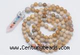 GMN1531 Hand-knotted 8mm, 10mm fossil coral 108 beads mala necklace with pendant