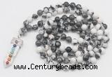 GMN1535 Hand-knotted 8mm, 10mm black & white jasper 108 beads mala necklace with pendant