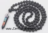 GMN1562 Knotted 8mm, 10mm black lava 108 beads mala necklace with pendant