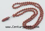 GMN1608 Hand-knotted 6mm red jasper 108 beads mala necklace with pendant