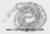 GMN1646 Hand-knotted 6mm cloudy quartz 108 beads mala necklaces with pendant