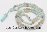 GMN1666 Hand-knotted 6mm amazonite 108 beads mala necklaces with pendant