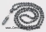 GMN1670 Hand-knotted 6mm snowflake obsidian 108 beads mala necklaces with pendant