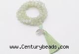 GMN1786 Knotted 8mm, 10mm New jade 108 beads mala necklace with tassel & charm