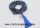 GMN1799 Knotted 8mm, 10mm sodalite 108 beads mala necklace with tassel & charm