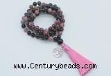 GMN1812 Knotted 8mm, 10mm tourmaline 108 beads mala necklace with tassel & charm