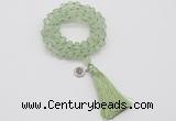 GMN1817 Knotted 8mm, 10mm prehnite 108 beads mala necklace with tassel & charm