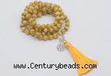 GMN1826 Knotted 8mm, 10mm golden tiger eye 108 beads mala necklace with tassel & charm